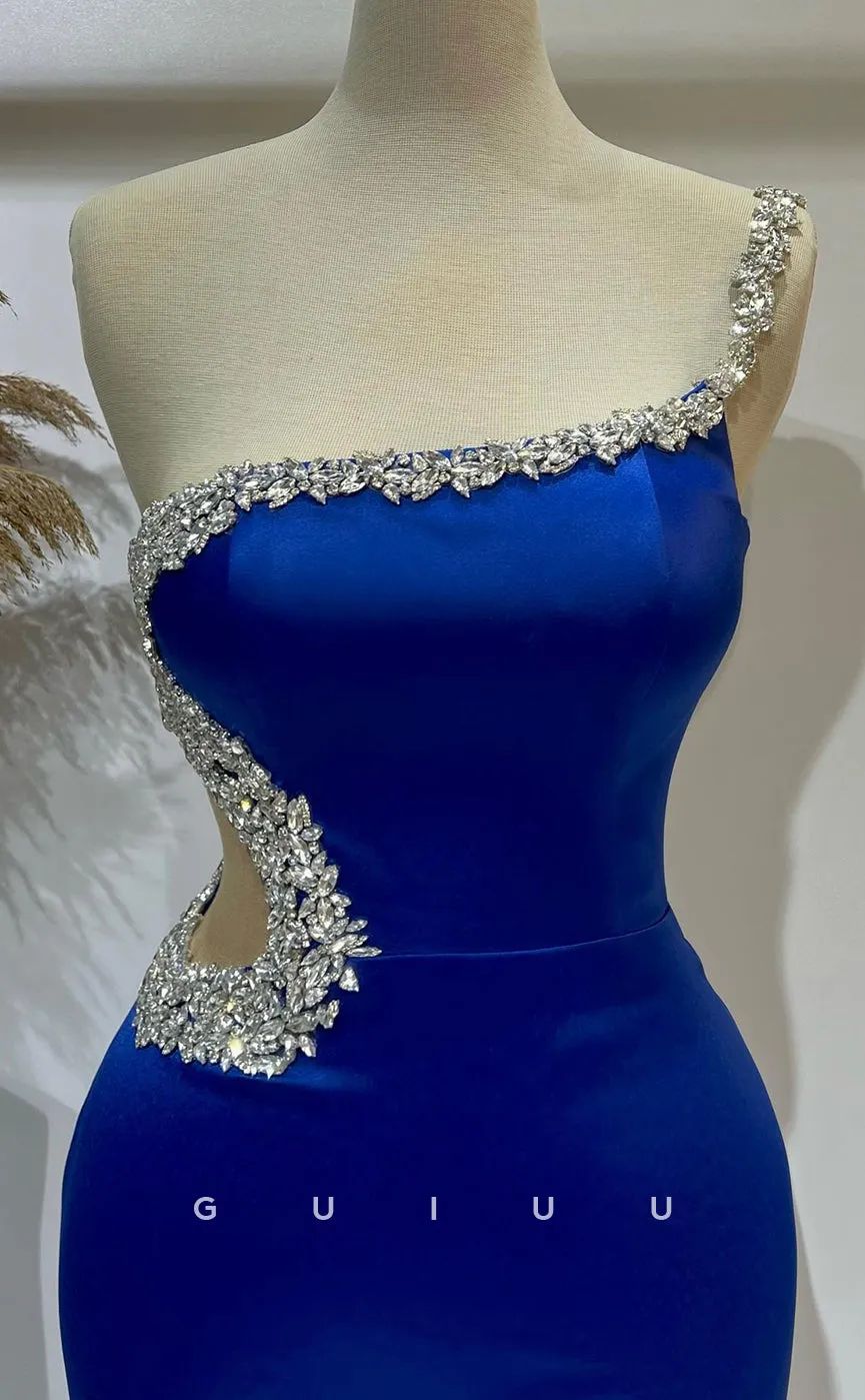 G2725 - Chic & Modern Beaded One Shoulder Royal Blue Long Porm Evening Dress