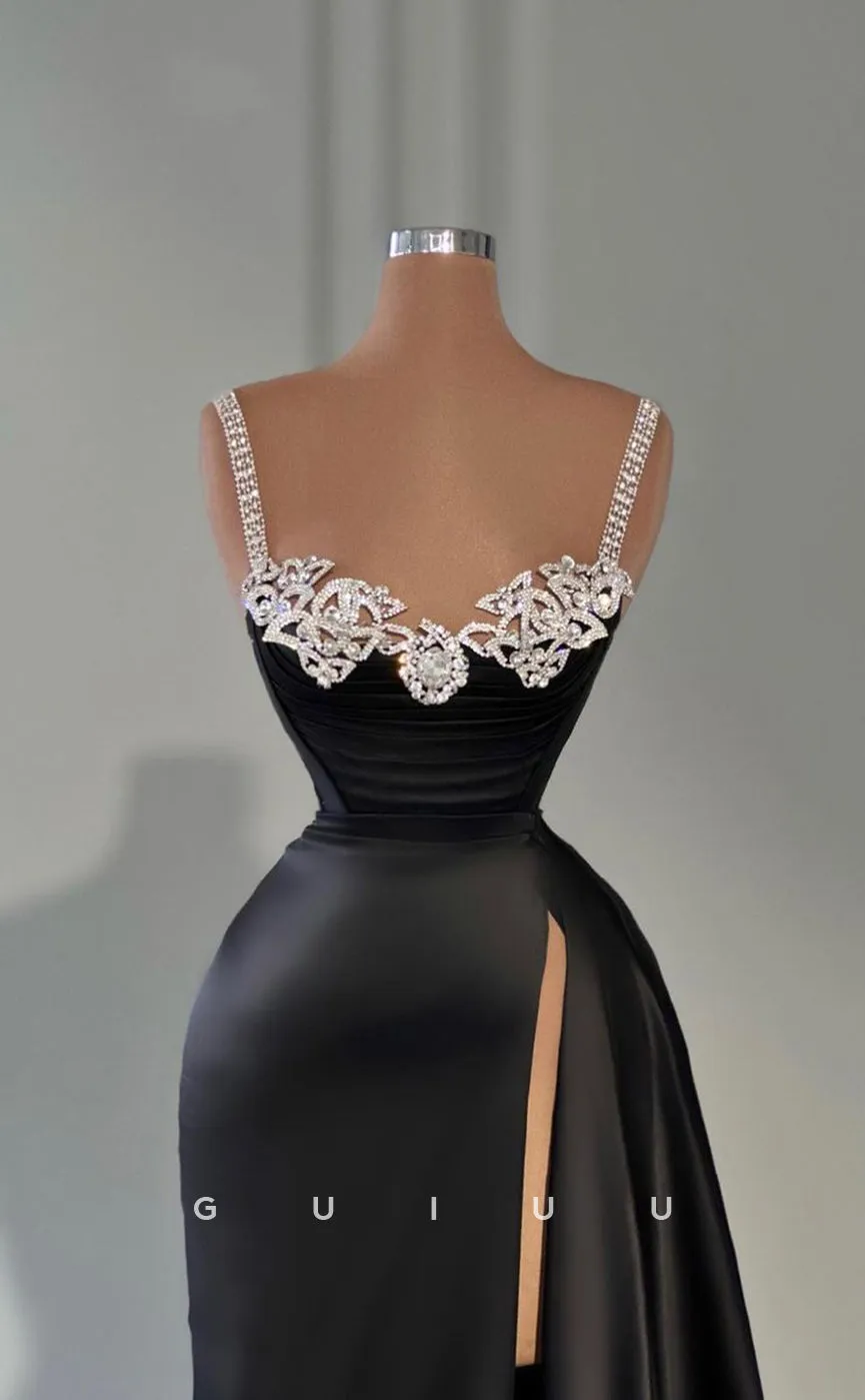 G2963 - Chic & Modern Sweetheart Beaded Black Long Formal Prom Dress