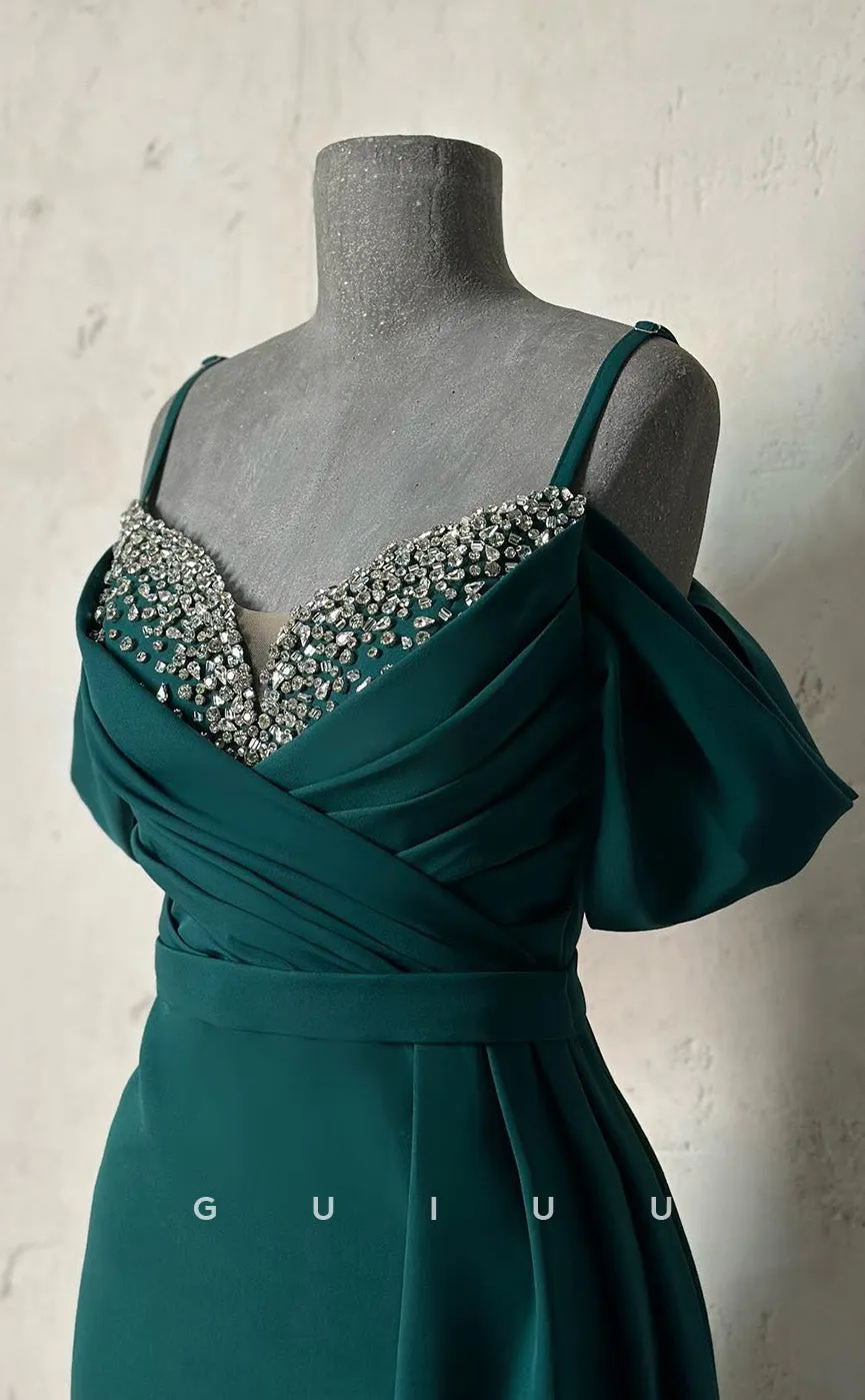 G3435 - Chic & Modern Sheath Straps Beaded Draped Floor-Length Long Party Gown Prom Dress