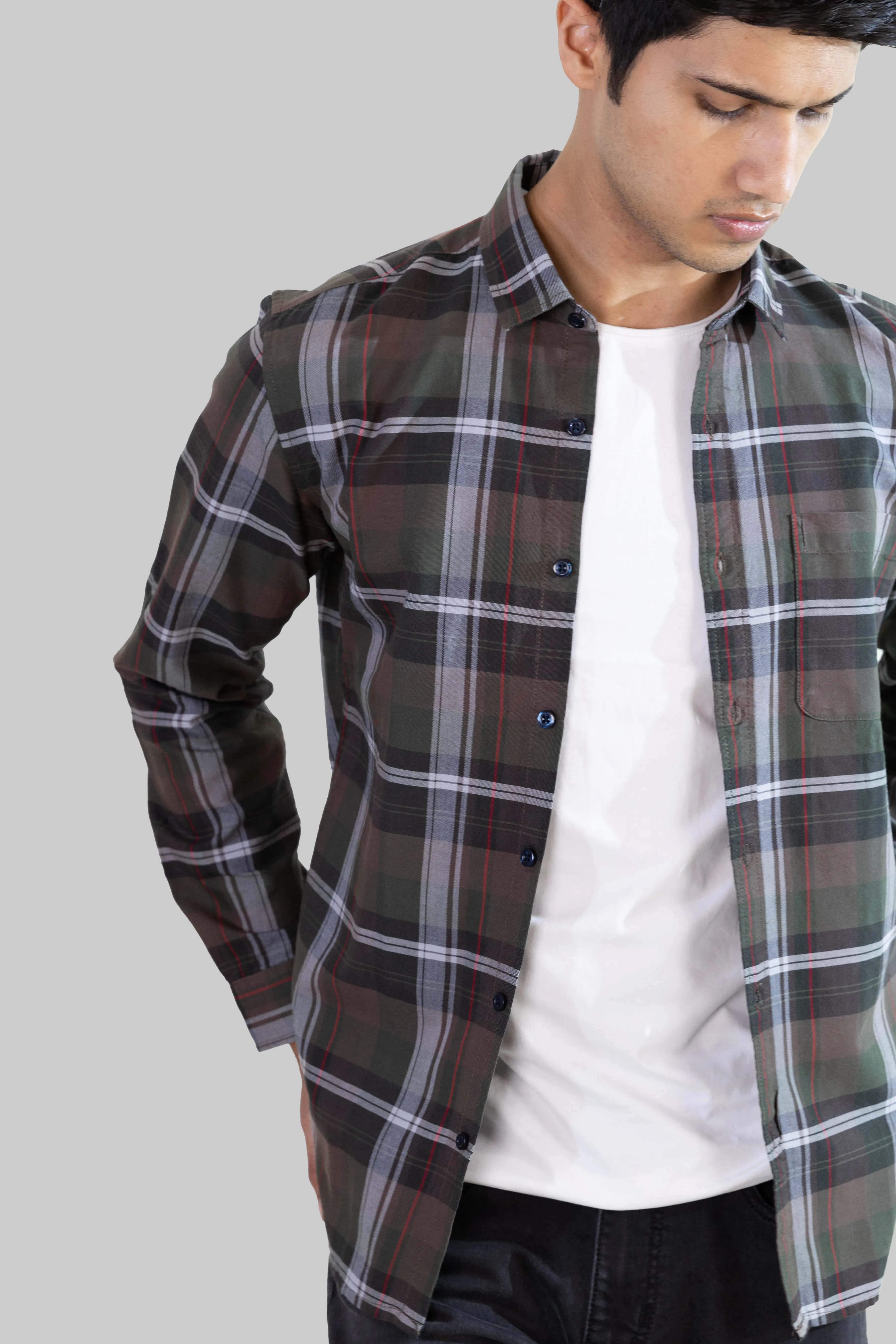 Gridline Checkered Shirt - Brown