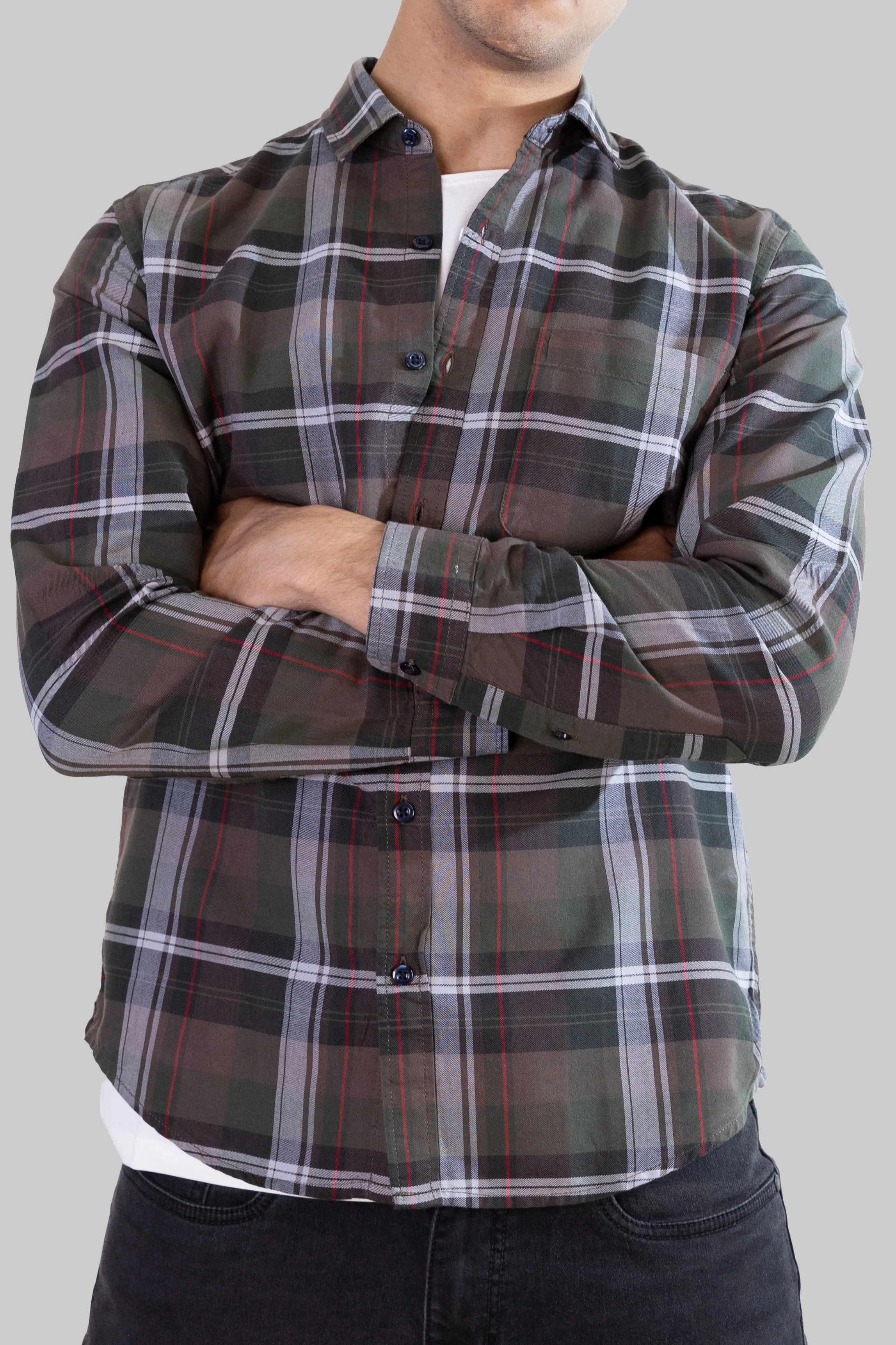 Gridline Checkered Shirt - Brown