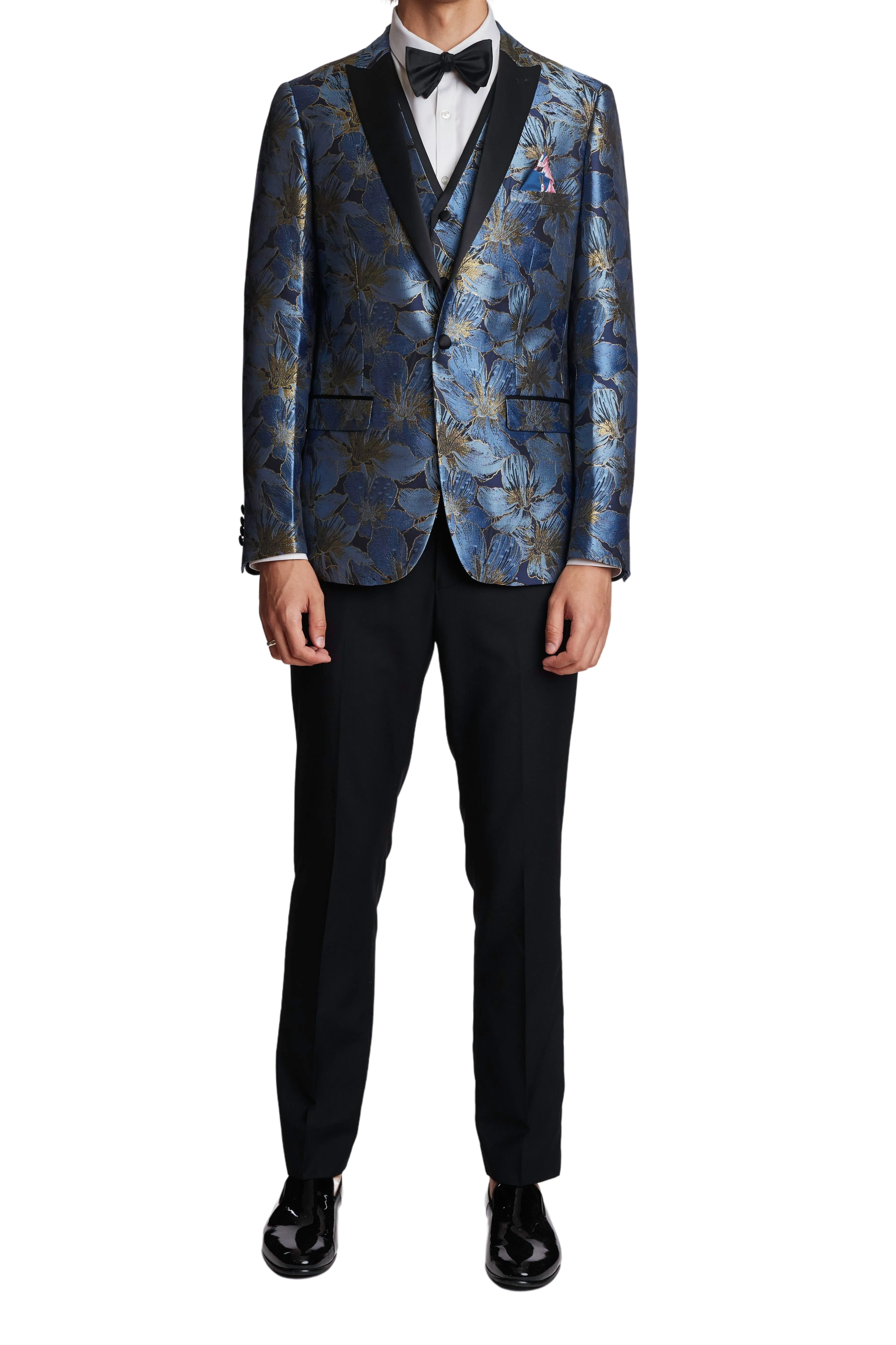 Grosvenor Peak Tux Jacket - slim - Navy Blue Gold Flower