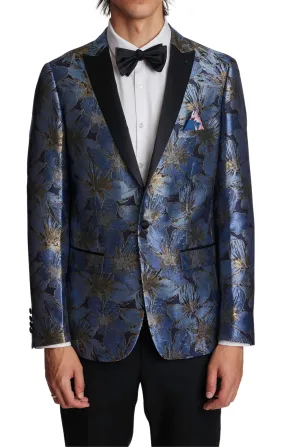 Grosvenor Peak Tux Jacket - slim - Navy Blue Gold Flower