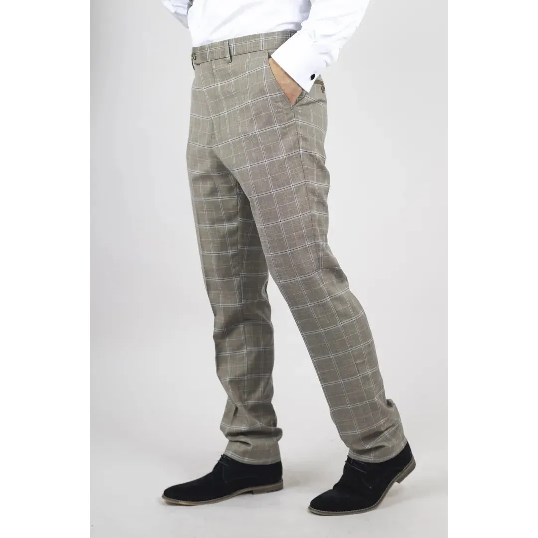 Hode - Men's Brown Checked Formal Trousers