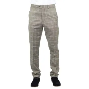 Hode - Men's Brown Checked Formal Trousers