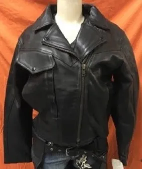 Ladies Black Heavy Thick Leather Jacket 1055