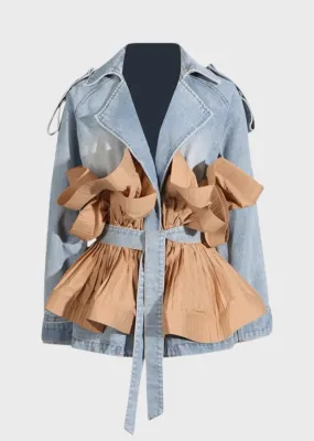 Latoya Ruffled Pleated Detail Denim Jacket