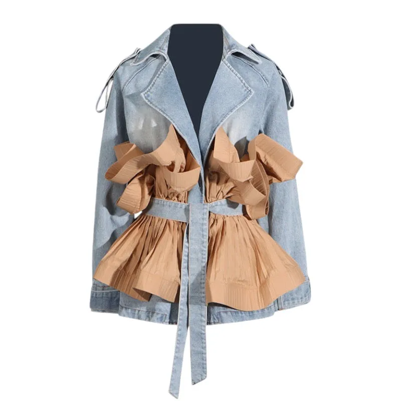 Latoya Ruffled Pleated Detail Denim Jacket