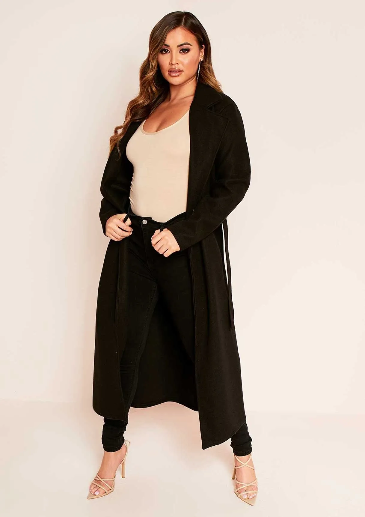 Layla Black Long Belted Formal Coat