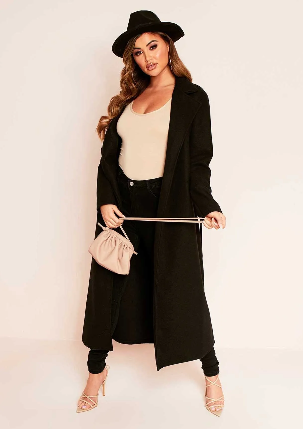 Layla Black Long Belted Formal Coat