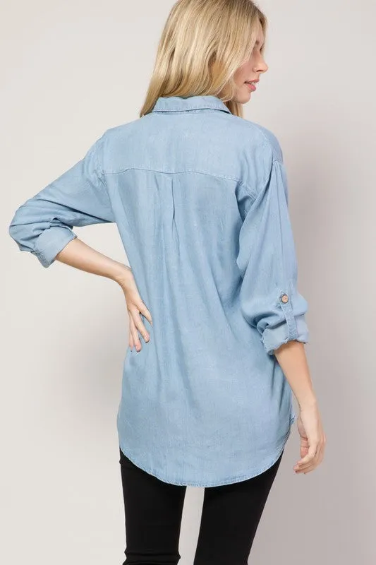 Light Denim  Chambray Button Down Denim Shirt