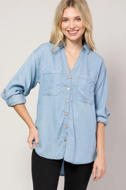 Light Denim  Chambray Button Down Denim Shirt