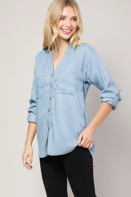 Light Denim  Chambray Button Down Denim Shirt