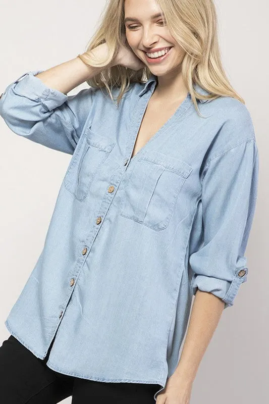 Light Denim  Chambray Button Down Denim Shirt