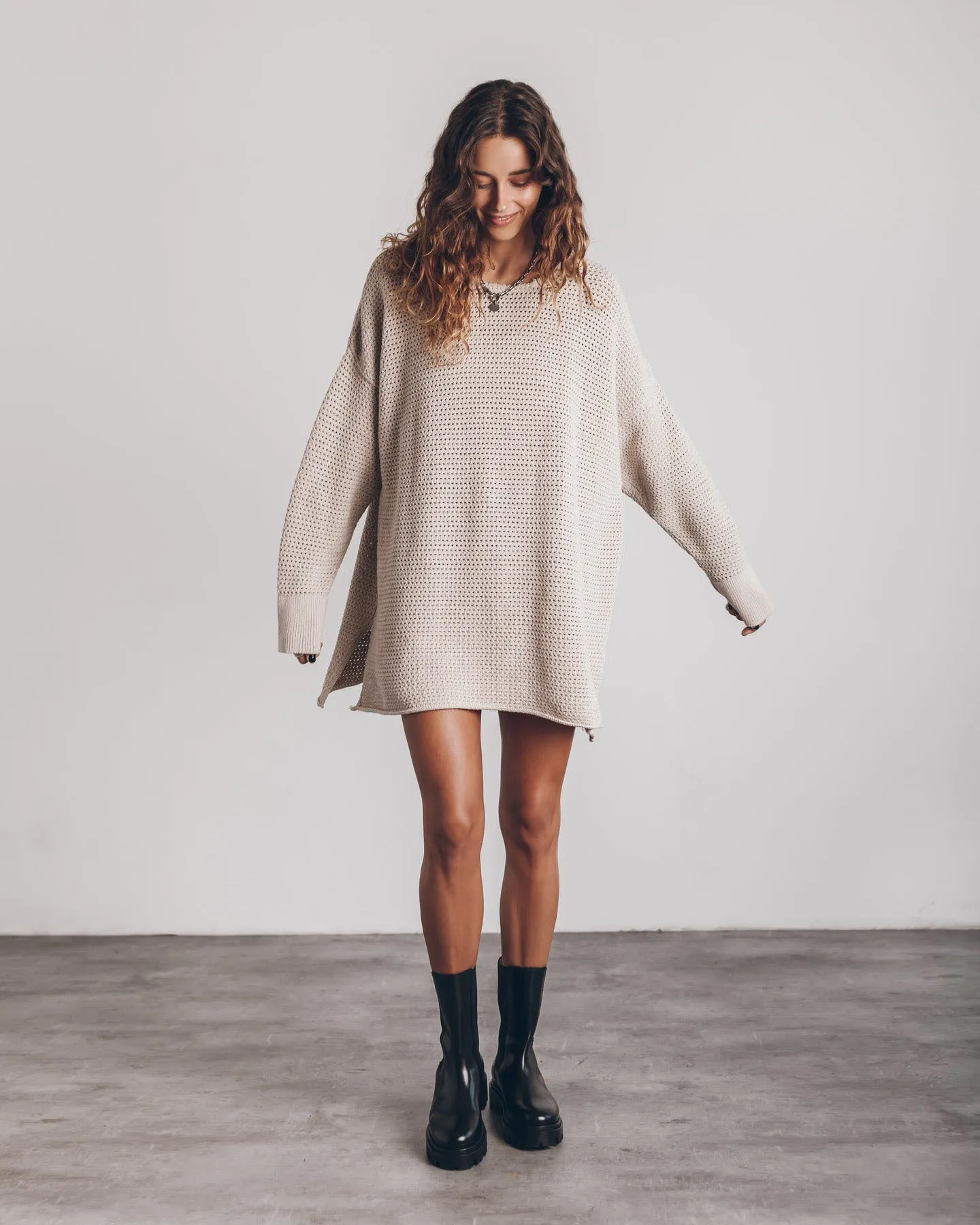 Loose Cozy Knit Oversized Slit Side Sweater