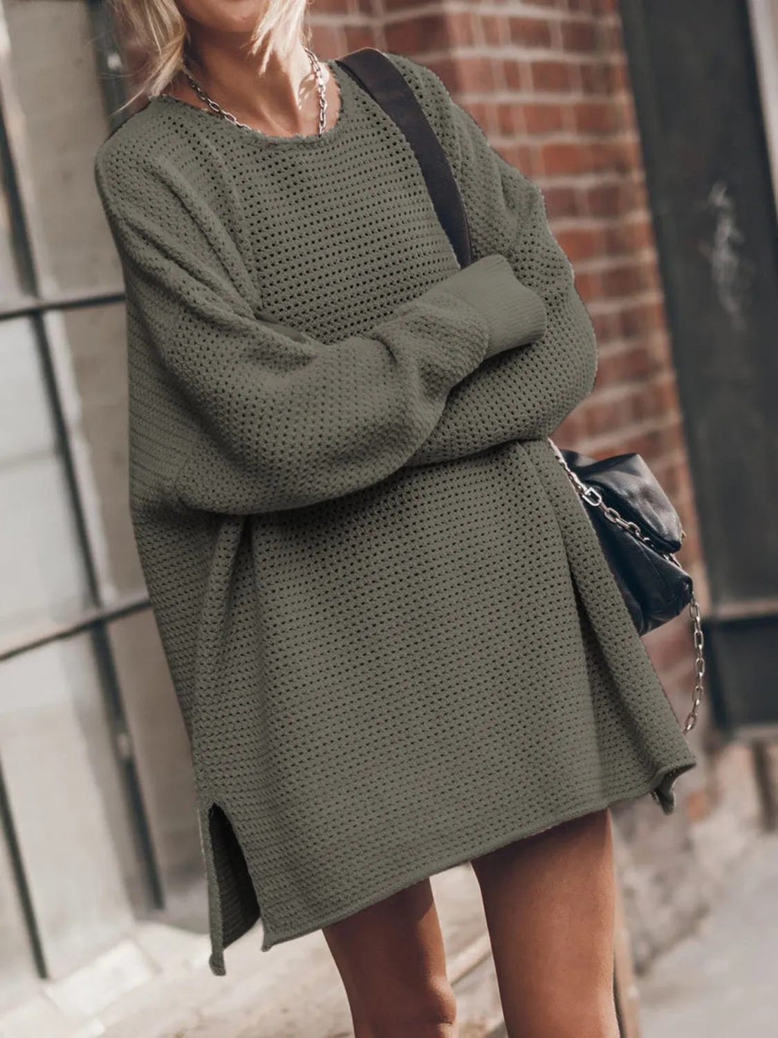 Loose Cozy Knit Oversized Slit Side Sweater