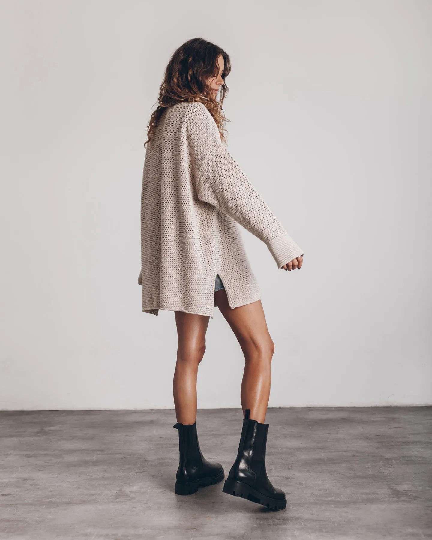 Loose Cozy Knit Oversized Slit Side Sweater