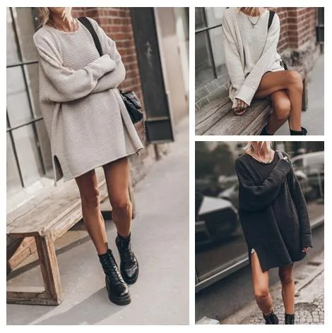 Loose Cozy Knit Oversized Slit Side Sweater