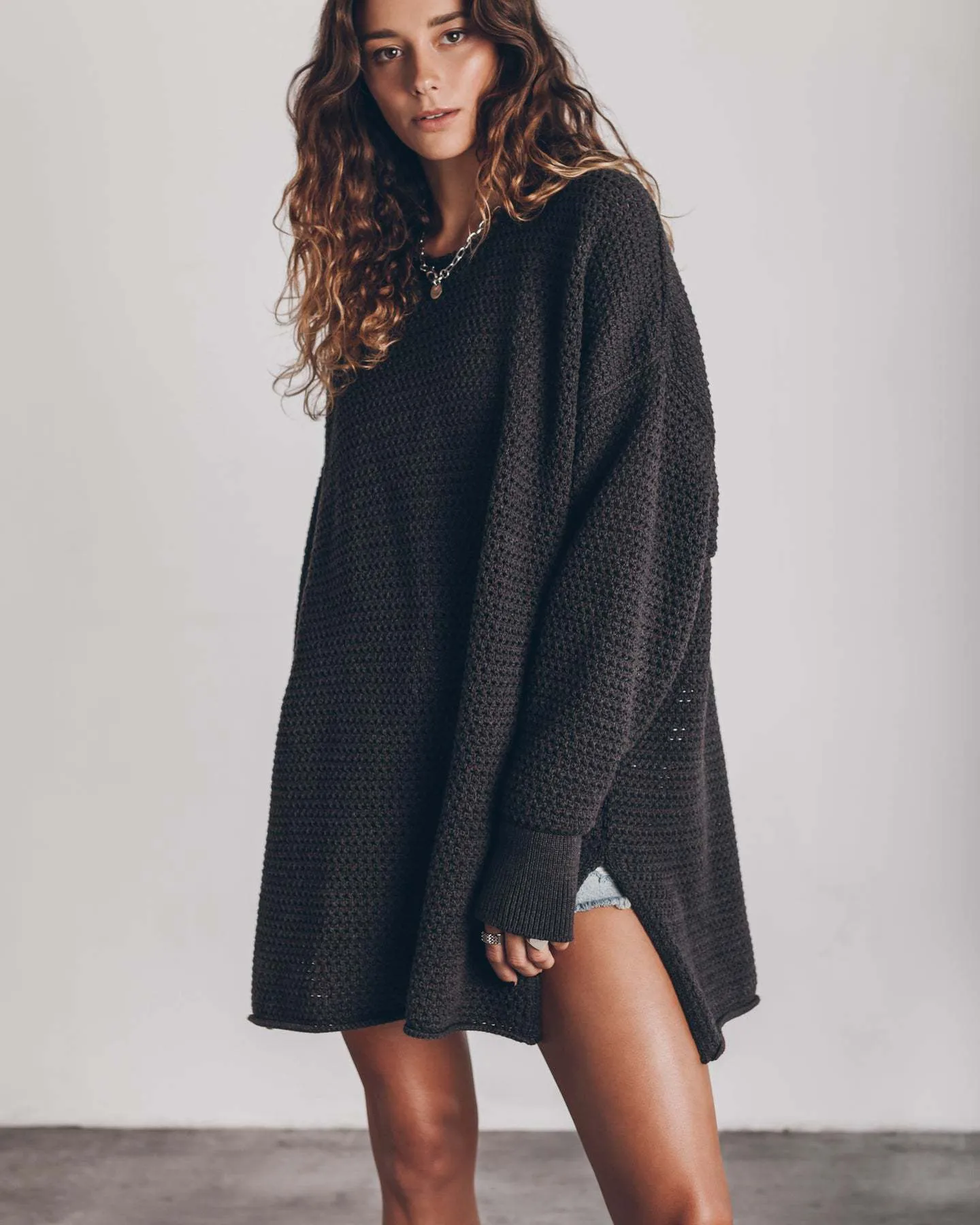 Loose Cozy Knit Oversized Slit Side Sweater