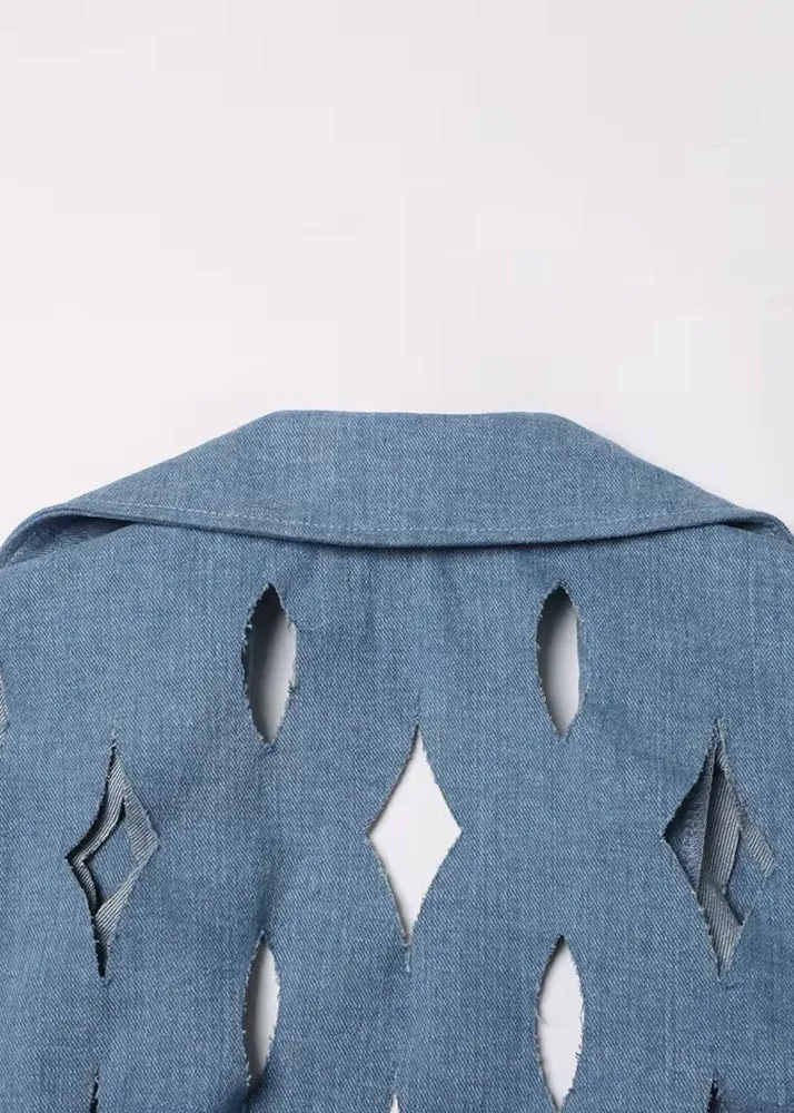 Margery Hollow-Out Denim Coat