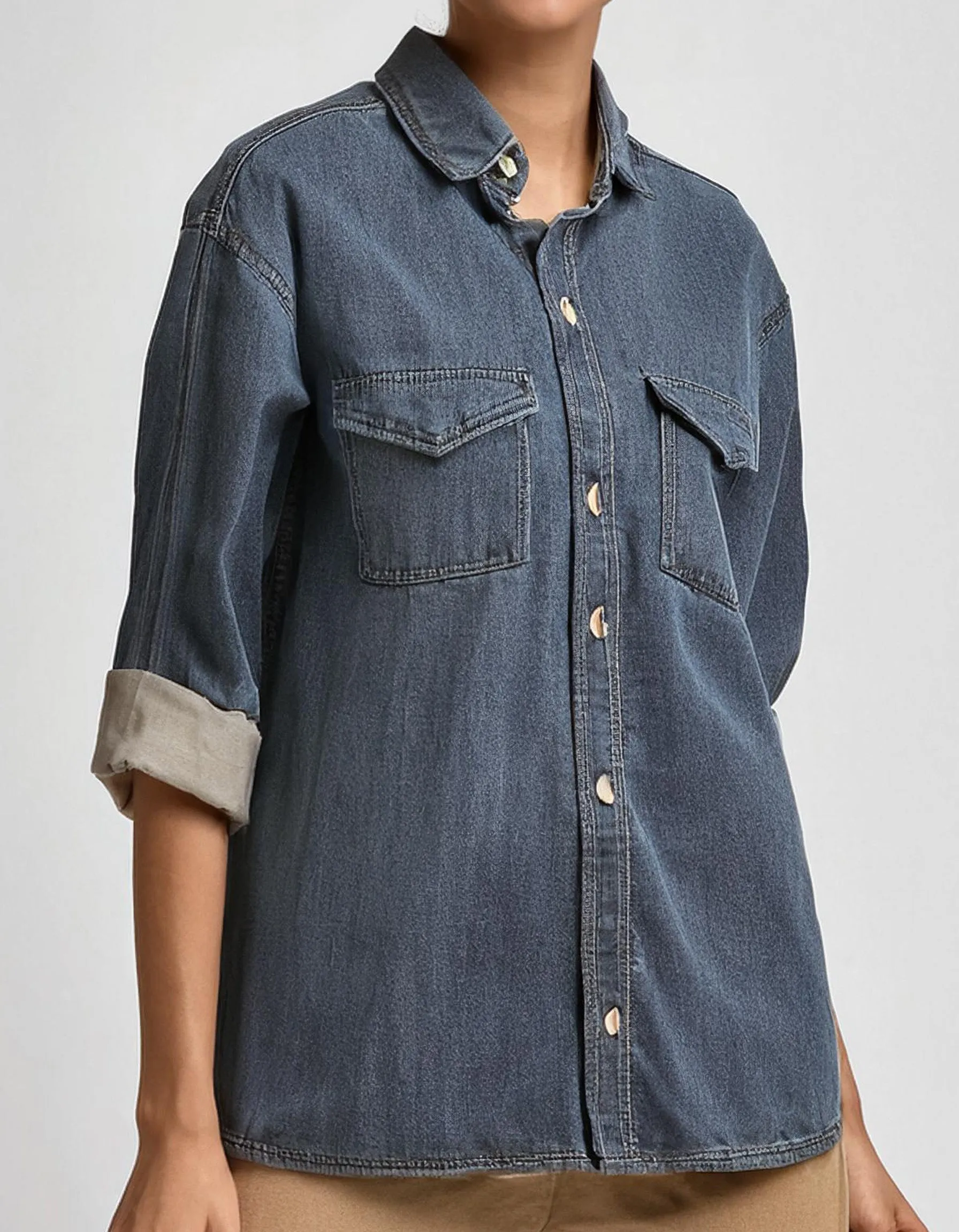 Medium-wash Denim Shirt