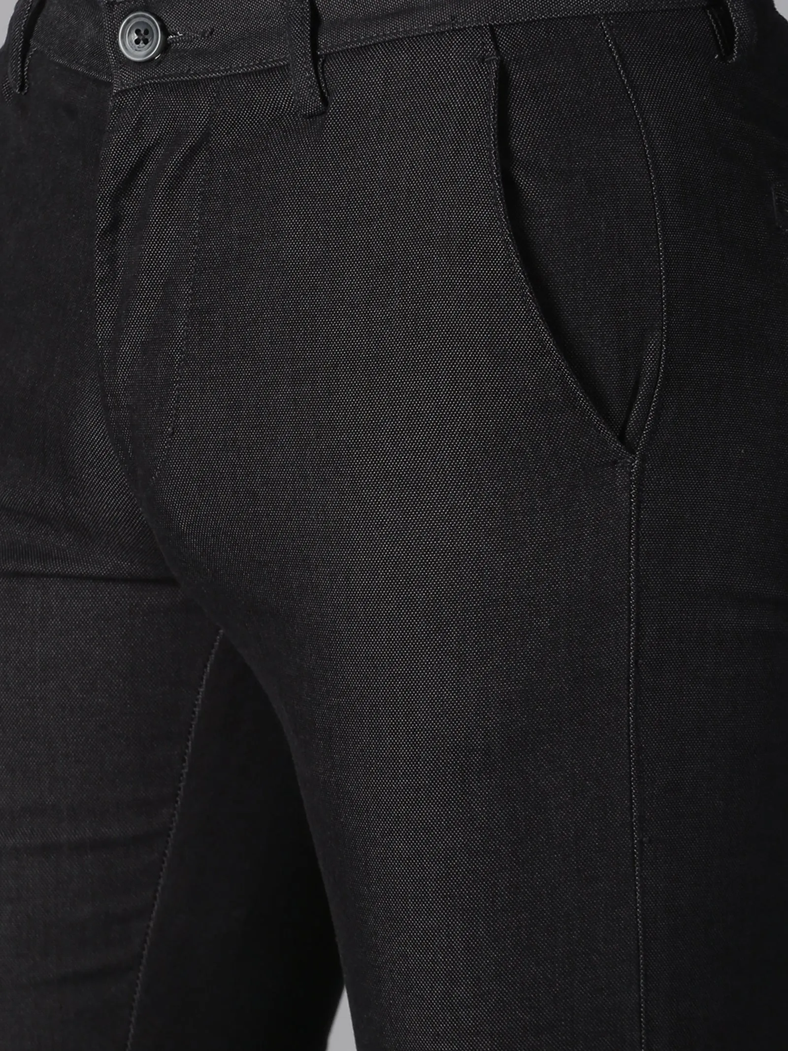 MEN BLACK SOLID SLIM FIT TROUSER