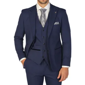 Men's Blazer Navy Blue Checked Tailored Fit Formal Suit Jacket