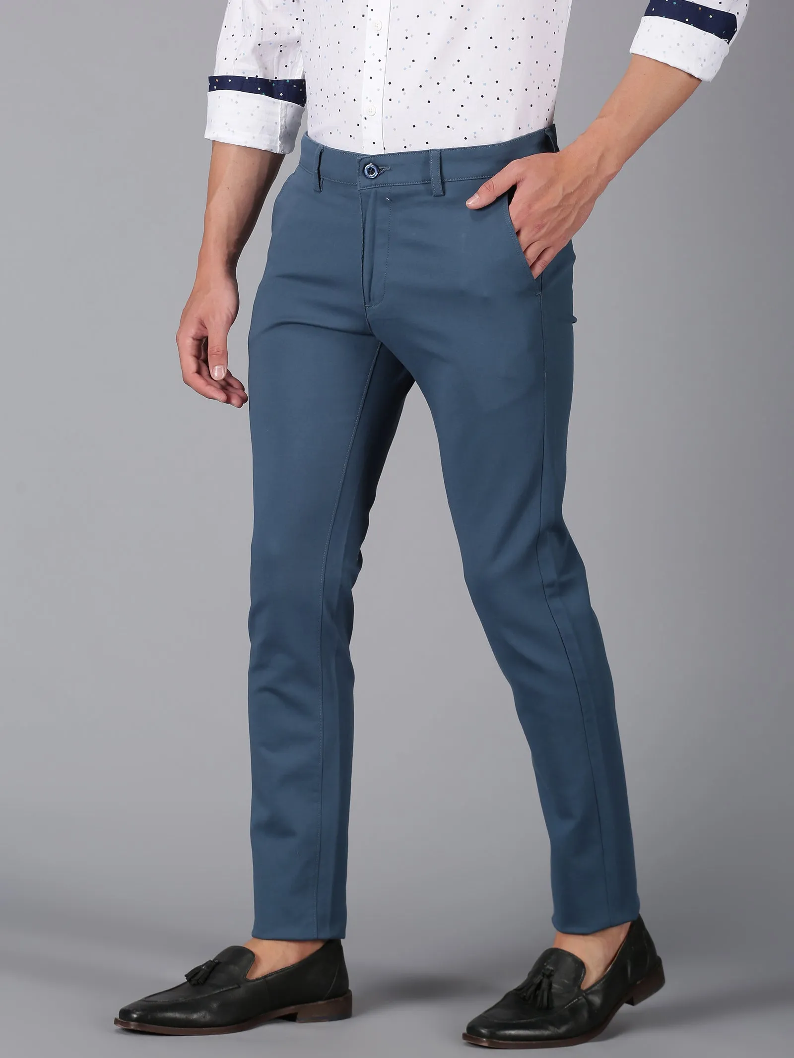 MEN'S BLUE SOLID SLIM FIT TROUSER