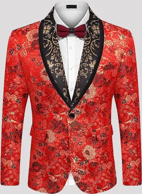 Men's Floral Tuxedo Jacket with Embroidered Blazer for Prom Parties