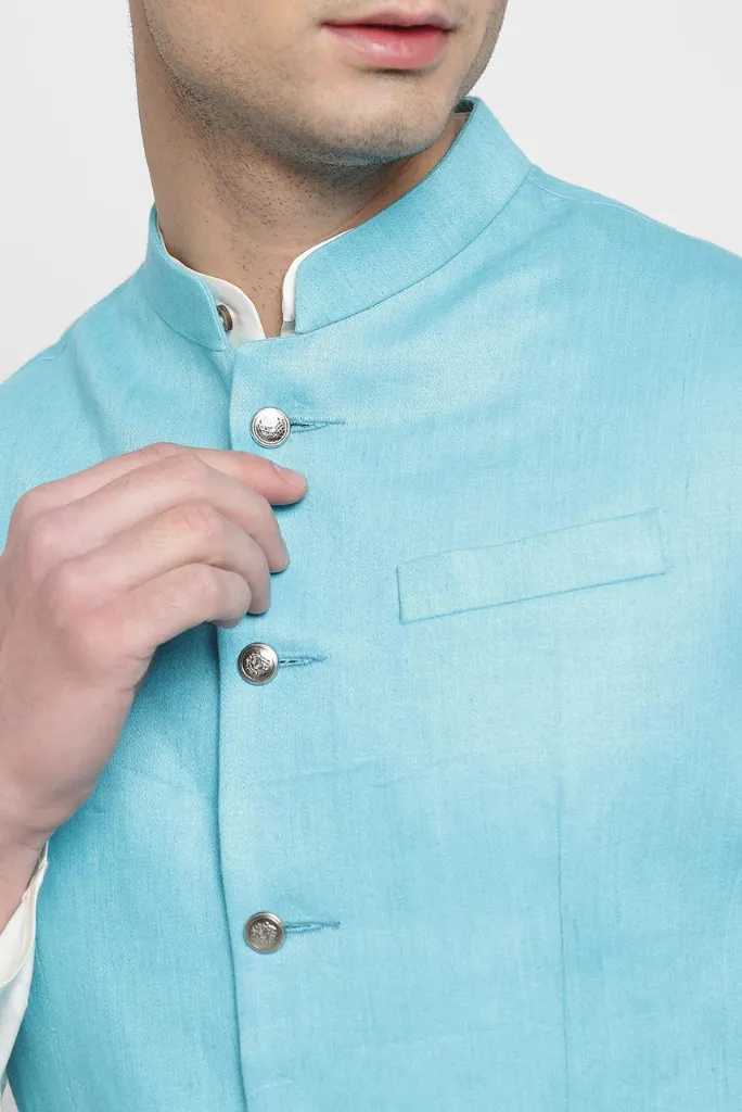 Men's Nehru Jacket Sky Blue Ethnic Wear Wedding Half Jacket Indian Function & Festival Nehru Jacket Gif For Him