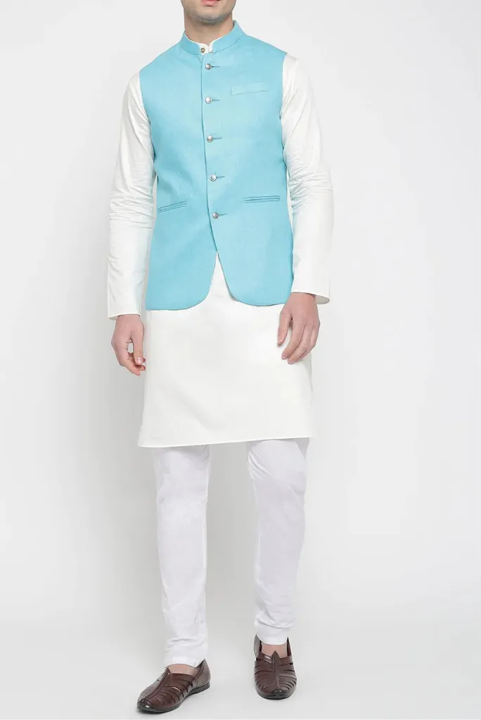 Men's Nehru Jacket Sky Blue Ethnic Wear Wedding Half Jacket Indian Function & Festival Nehru Jacket Gif For Him