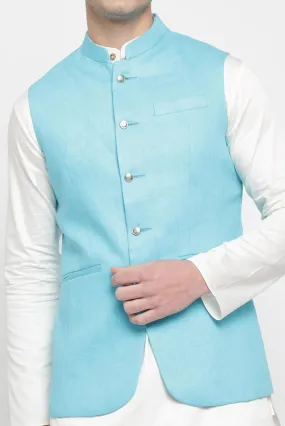 Men's Nehru Jacket Sky Blue Ethnic Wear Wedding Half Jacket Indian Function & Festival Nehru Jacket Gif For Him