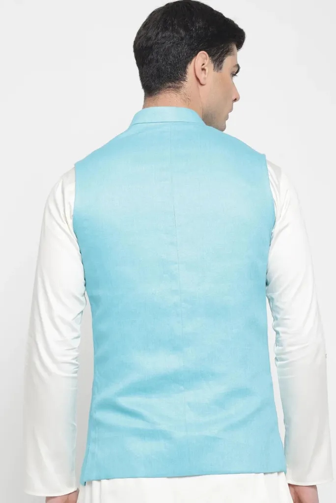 Men's Nehru Jacket Sky Blue Ethnic Wear Wedding Half Jacket Indian Function & Festival Nehru Jacket Gif For Him