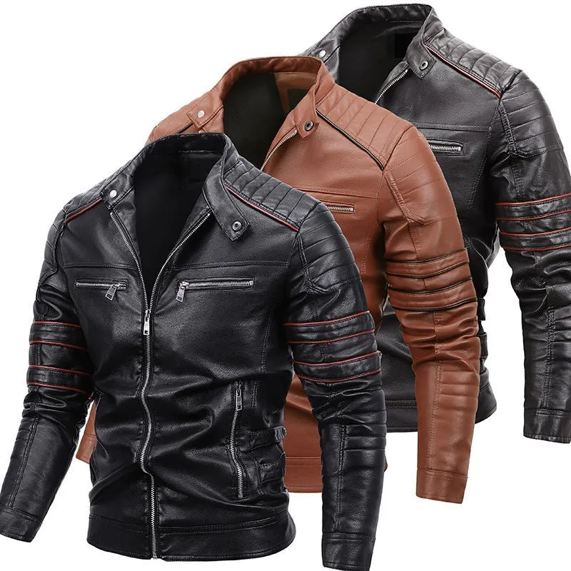 Men's Plus Velvet Motorcycle Leather Jackets