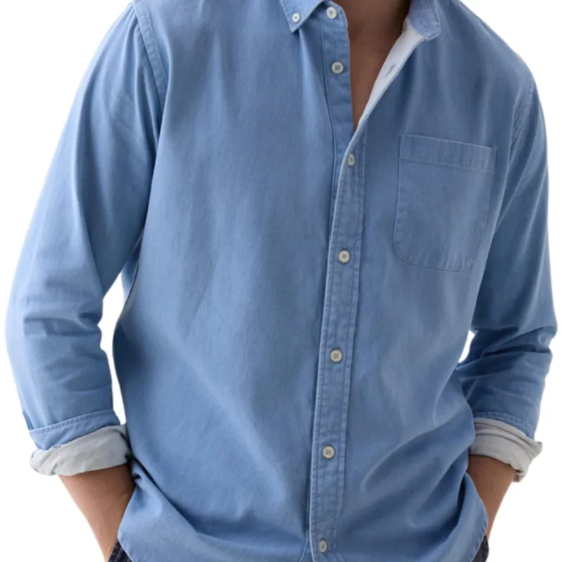 Men's Retro Casual Lapel Denim Long Sleeve Shirt 57651661F