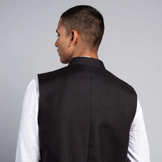 Midnight Dream Black Linen Nehru Jacket