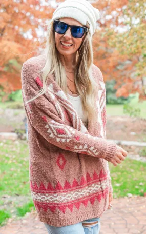 Mocha Aztec Pattern Cozy Cardigan - Final Sale