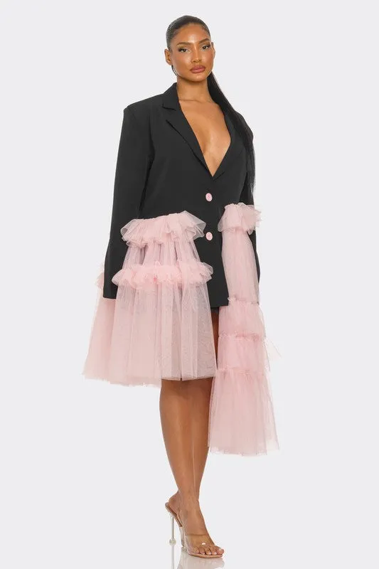 Model Pose Tulle Blazer Mini Dress