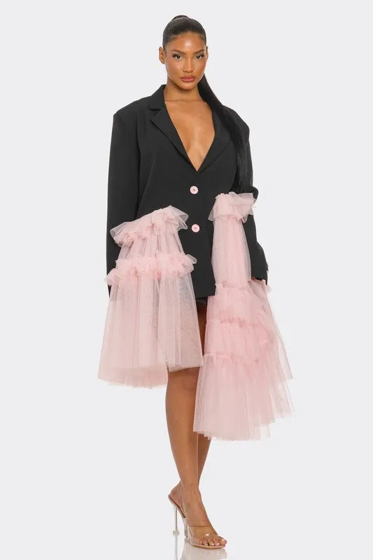 Model Pose Tulle Blazer Mini Dress