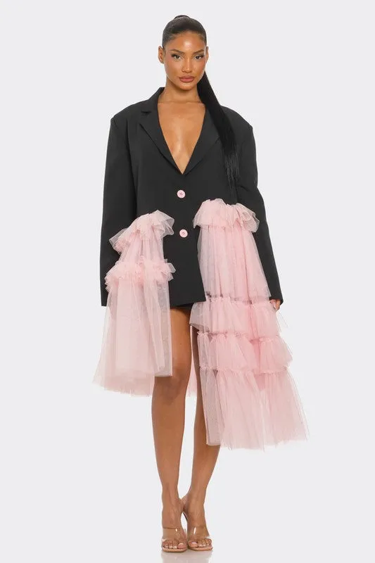 Model Pose Tulle Blazer Mini Dress