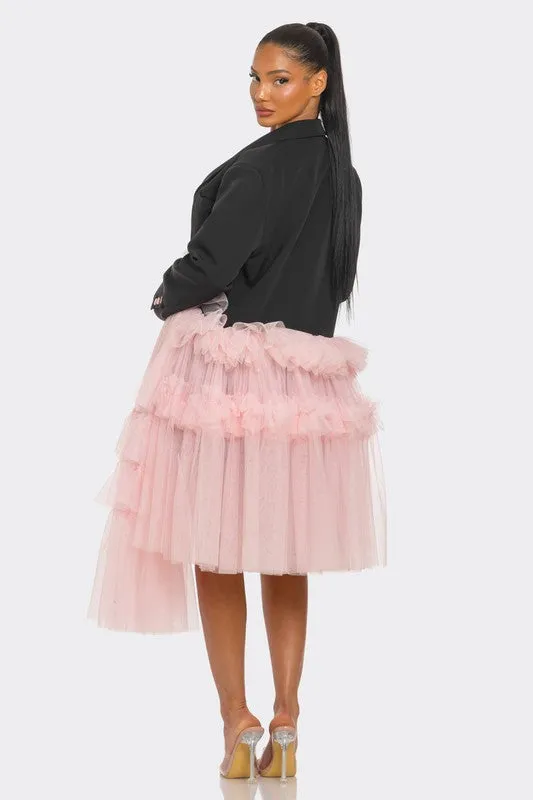 Model Pose Tulle Blazer Mini Dress