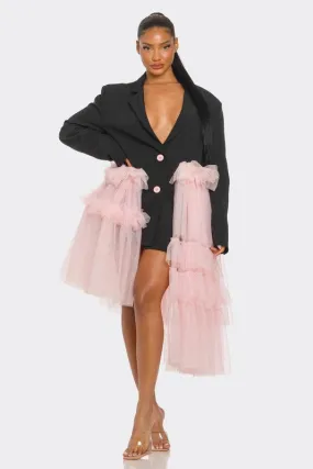 Model Pose Tulle Blazer Mini Dress