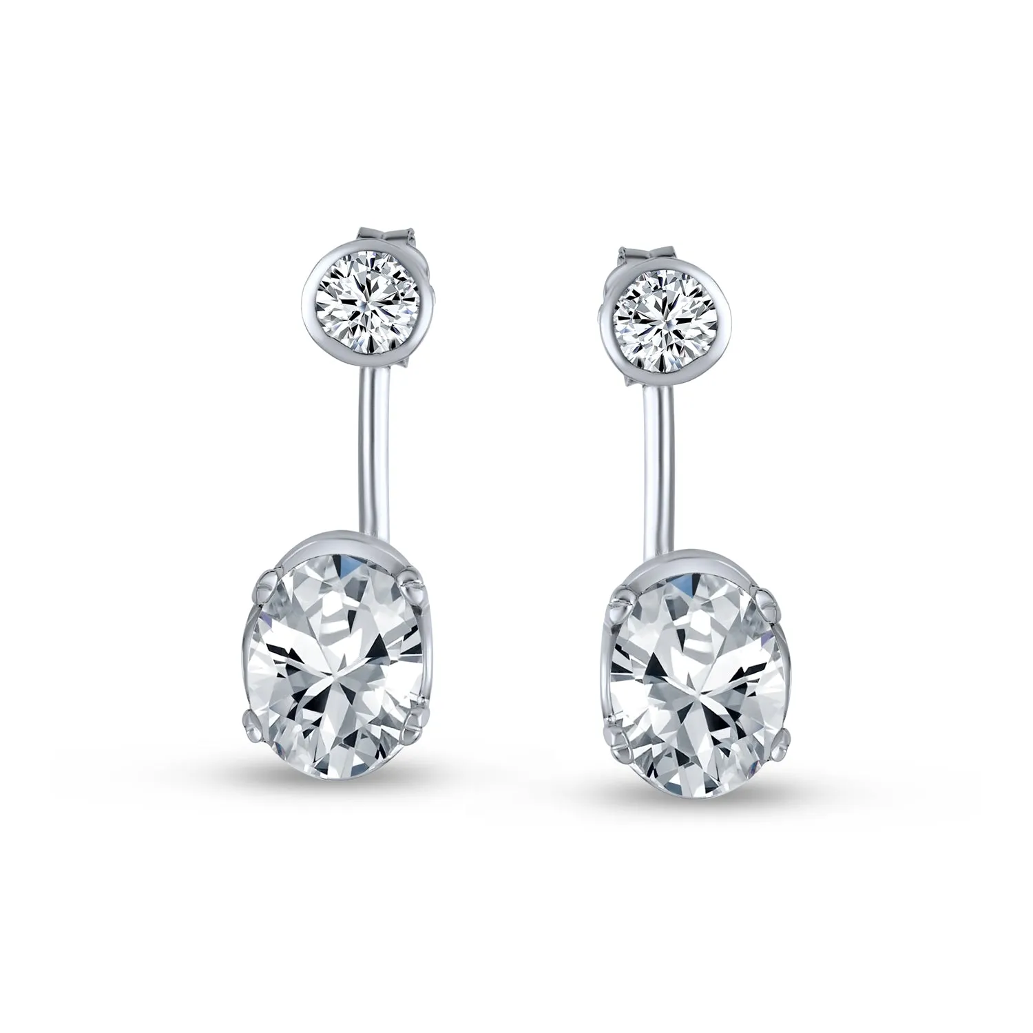 Modern Bridal Earring Jacket CZ Solitaire Studs & Sterling Silver Ear Jackets