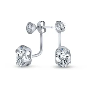 Modern Bridal Earring Jacket CZ Solitaire Studs & Sterling Silver Ear Jackets