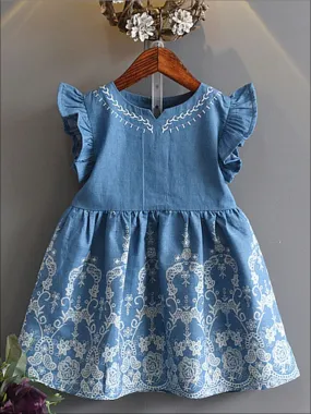 My Heart Flutters Embroidered Chambray Dress