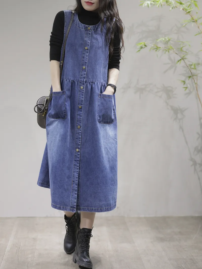 My Memories Casual Round Neck Denim Dress