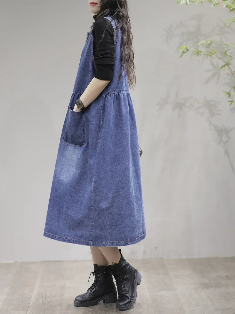 My Memories Casual Round Neck Denim Dress