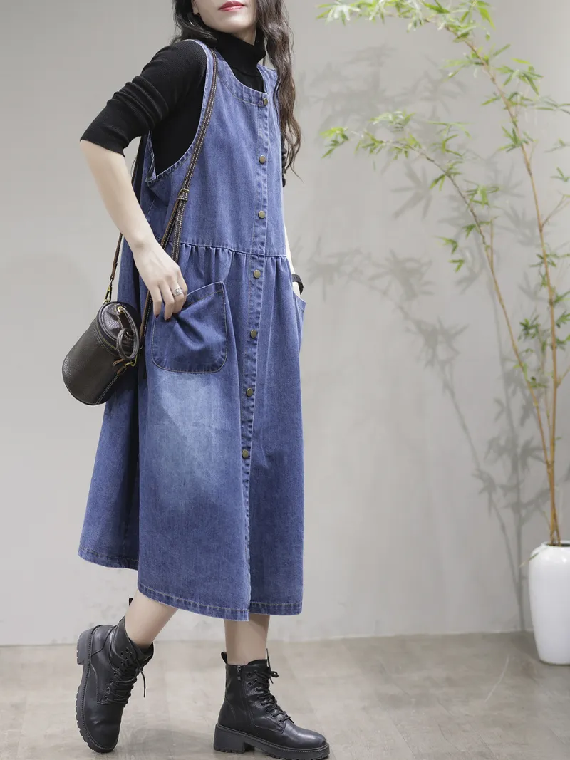 My Memories Casual Round Neck Denim Dress