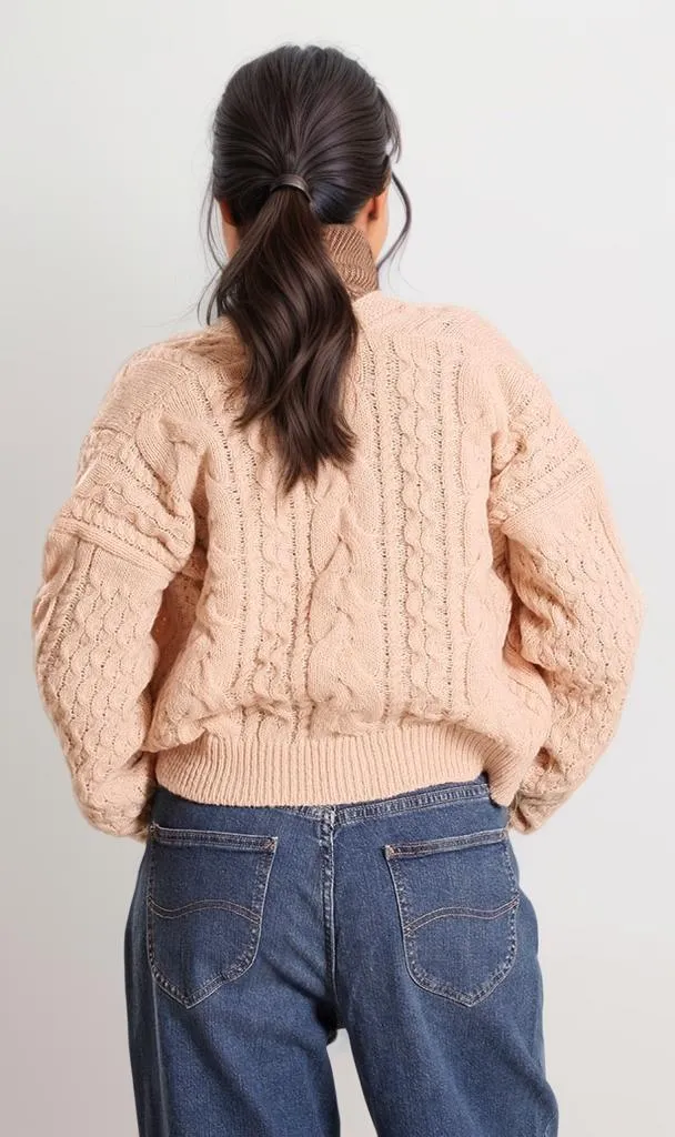 o199855-CABLE KNIT CARDIGAN - CREAM