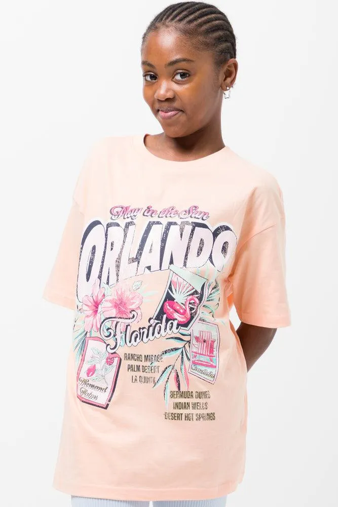 Oversized Short Sleeve T-Shirt Peach